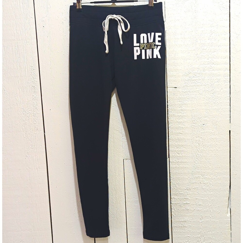 PINK Victoria's Secret Women’s Black Jogger Pants Drawstring Logo Stretch - XS